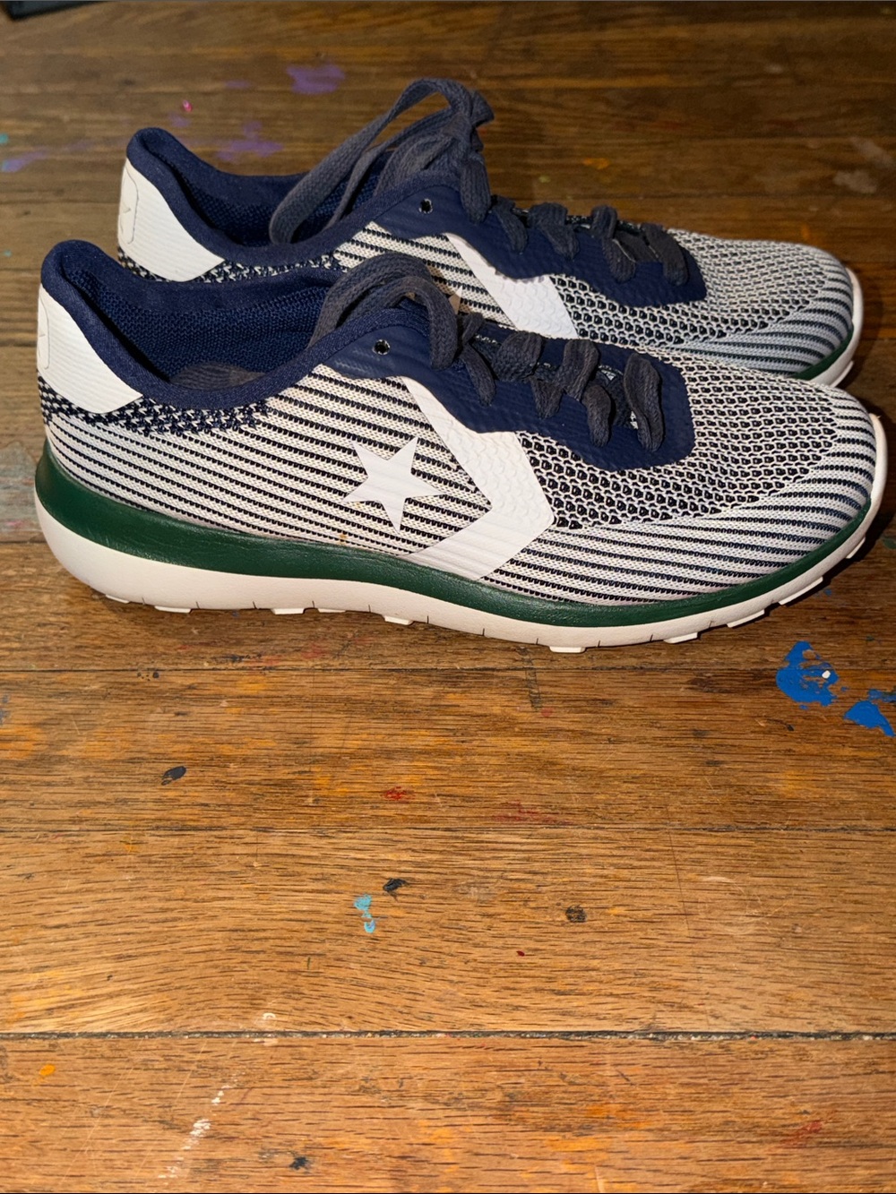 Converse Navy, White & Green Knit Runner Sneakers
